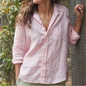 Frank & Eileen Barry Button Down Linen Shirt Pink Size XS Long Sleeve